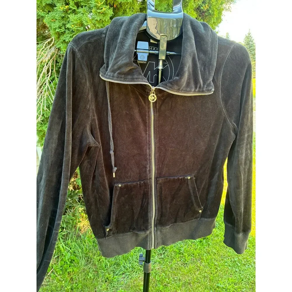 Michael Kors Black Velour Jacket Women’s Size XL Full Zip Athleisure Y2K Style